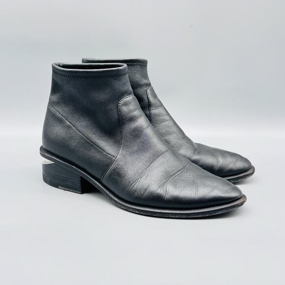 Alexander Wang Boots Womens 7.5 Black Leather Kori Ankle Cutout Heel Pointed Toe - Picture 2 of 11